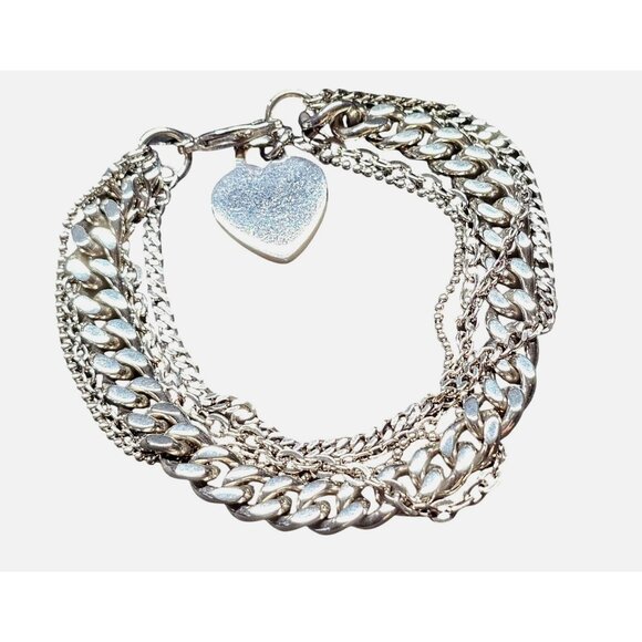 Vintage 8" Stainless Steel Bracelet Itaor Multistrand Charm Heart - Picture 1 of 8